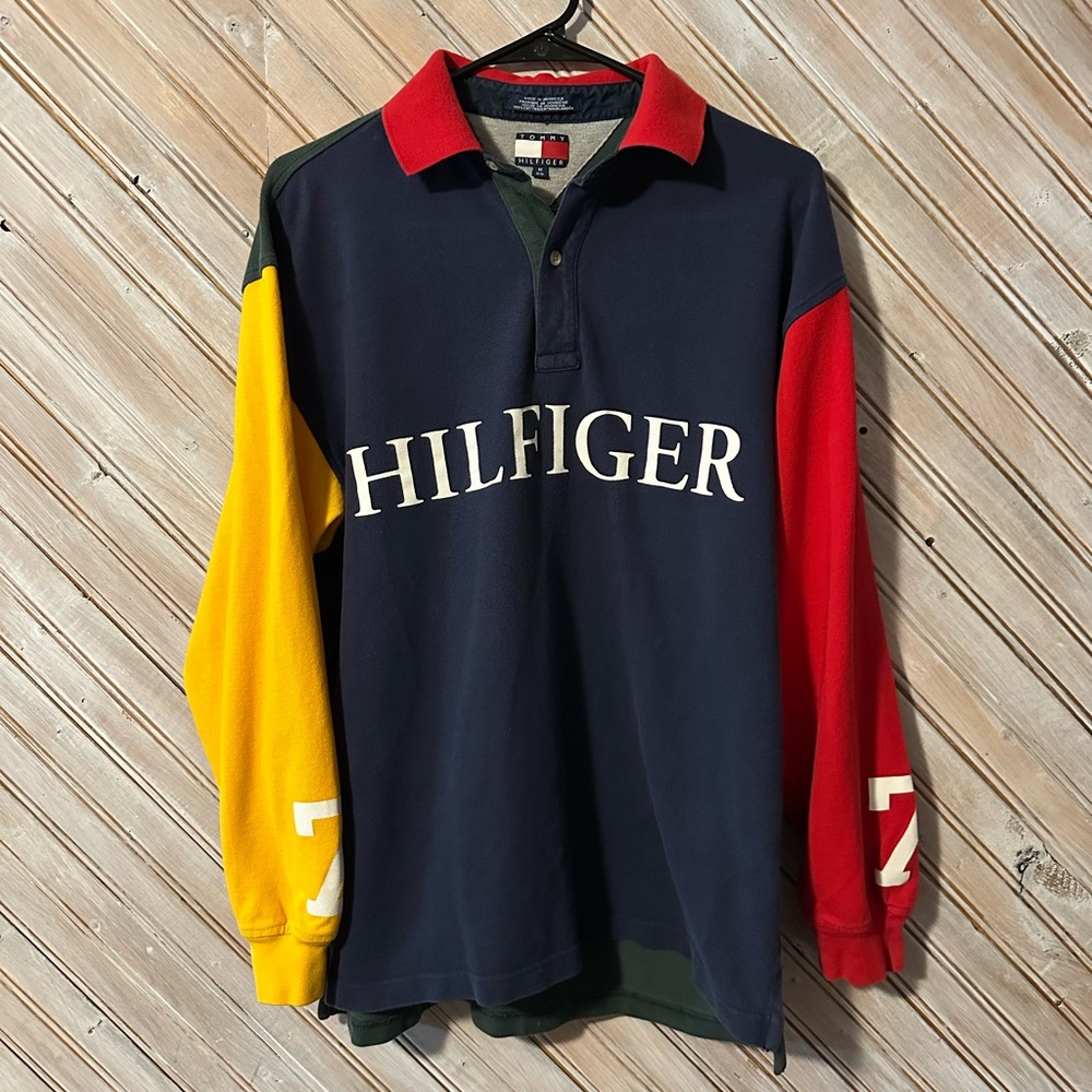 Tommy Hilfiger Multicolor Long Sleeve 3/4 Button Down Polo Vintage Retro